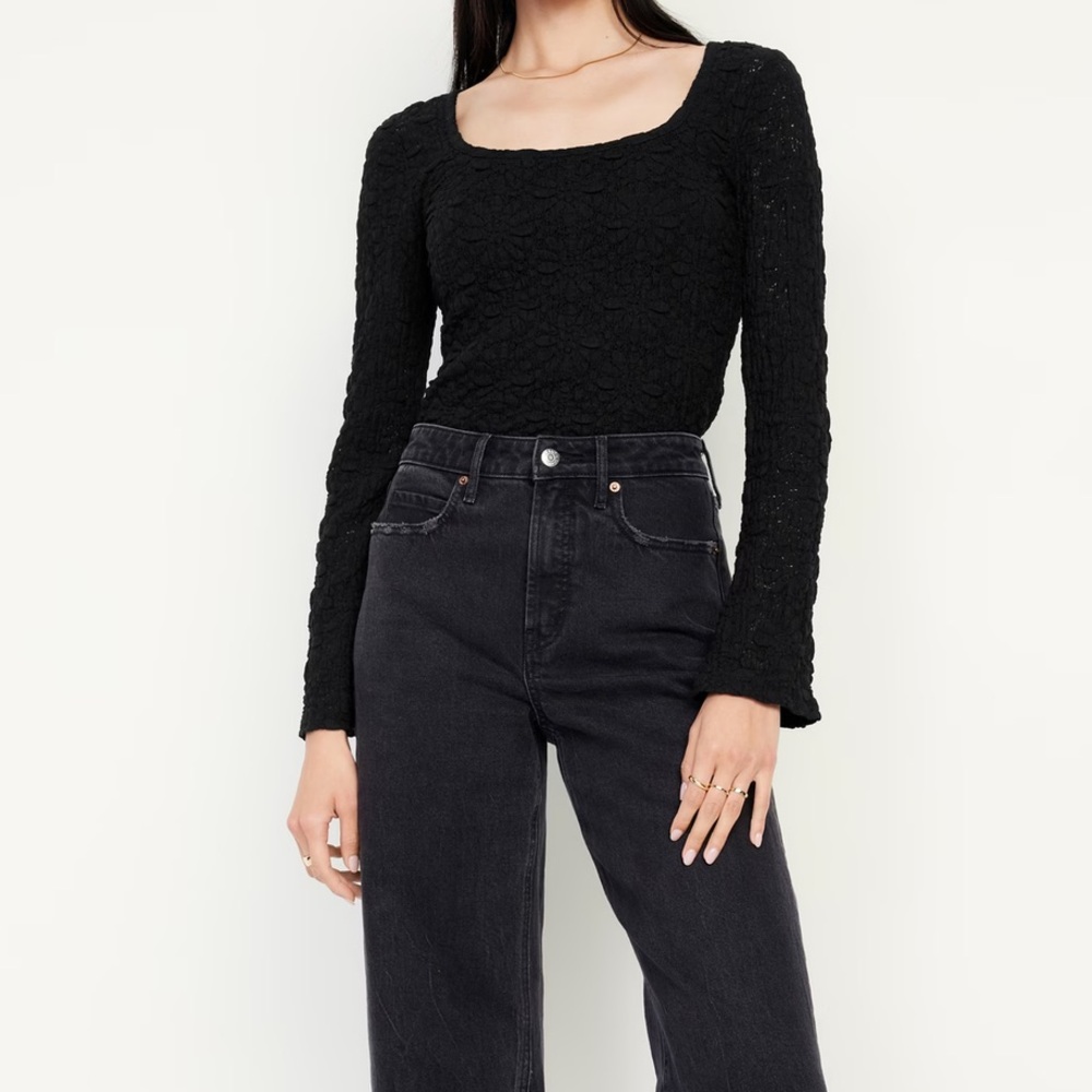 Textured Lace Scoop-Neck Top